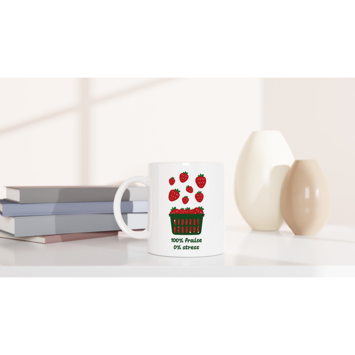 100% fraise 0% stress – Mug Femme, Cadeau Femme-idée cadeau inspirante | Blancadeaux