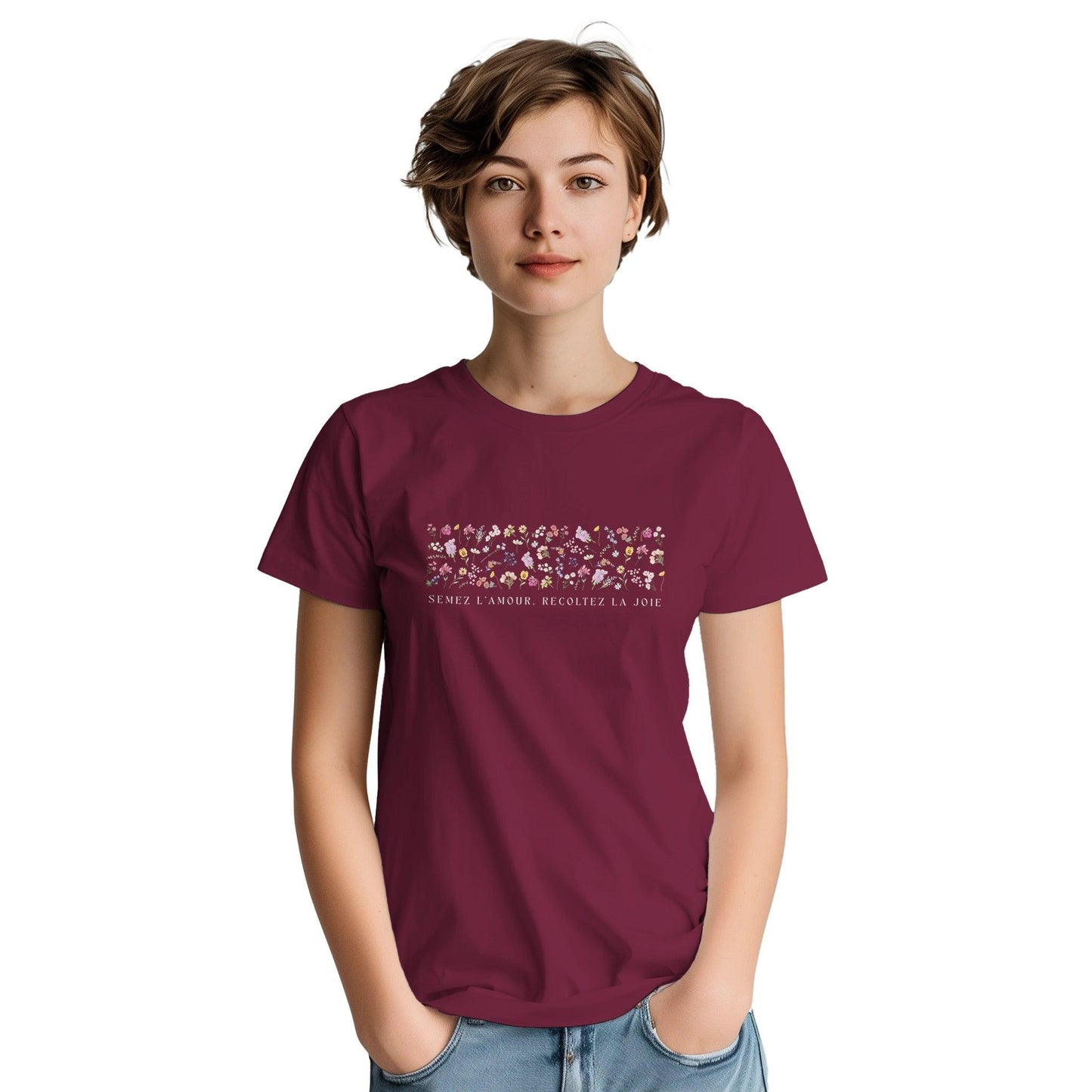 Semez l’amour, récoltez la joie – T-shirt Femme, Cadeau Femme-idée cadeau inspirante | Blancadeaux