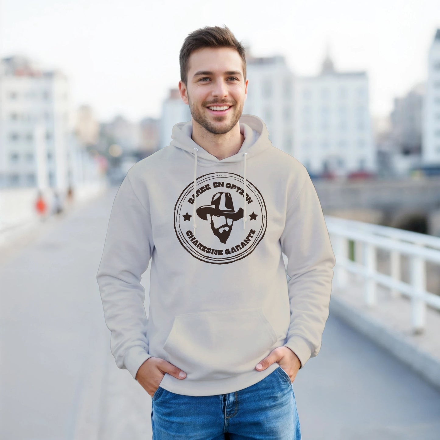 Barbe en option, charisme garanti – Hoodie Homme, Cadeau Homme-idée cadeau inspirante | Blancadeaux