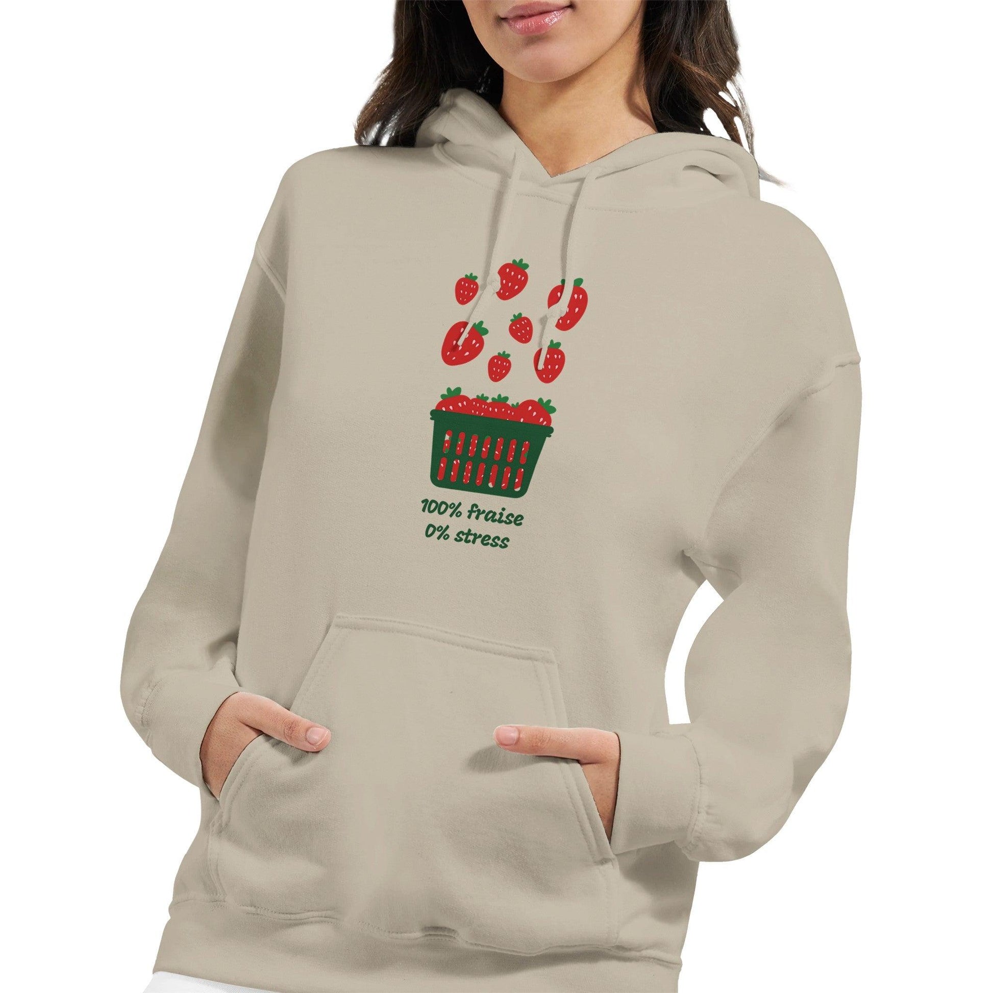 100% fraise 0% stress – Hoodie Femme, Cadeau Femme-idée cadeau inspirante | Blancadeaux