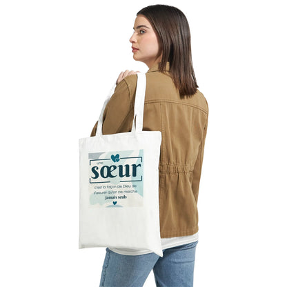 Une sœur, c’est la façon de Dieu – Tote Bag Sœur, Cadeau Sœur-idée cadeau inspirante | Blancadeaux