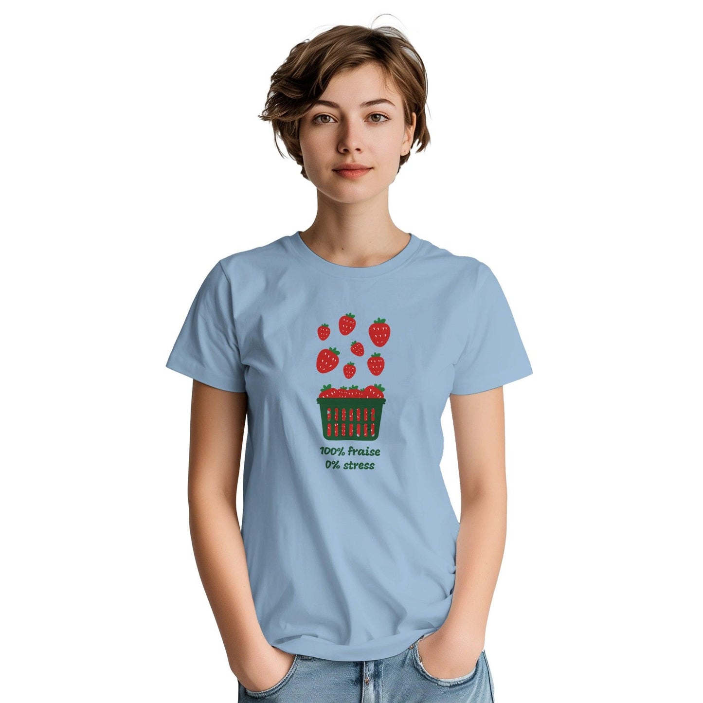 100% fraise 0% stress – T-shirt Femme, Cadeau Femme-idée cadeau inspirante | Blancadeaux