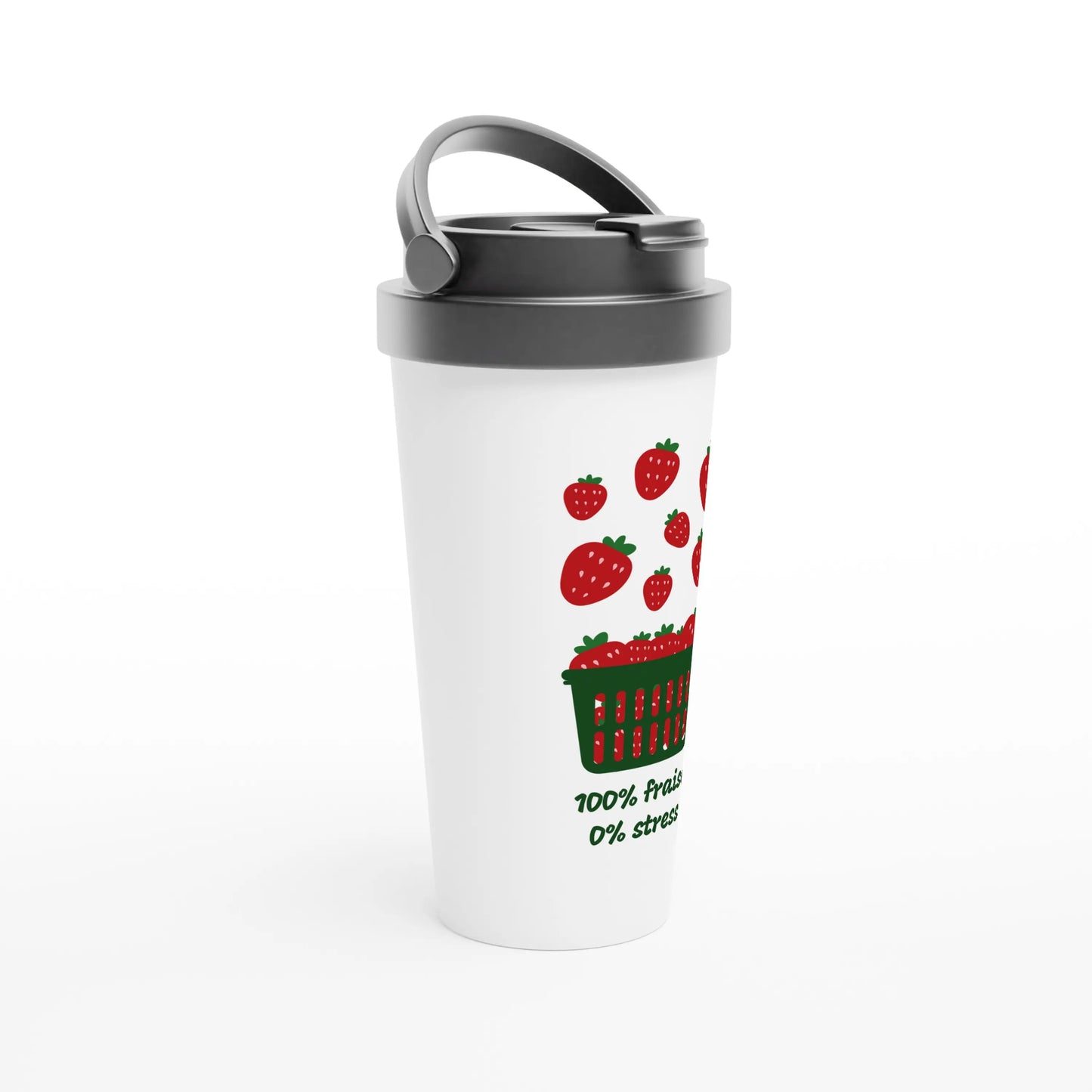 100% fraise 0% stress – Travel Mug Femme, Cadeau Femme-idée cadeau inspirante | Blancadeaux