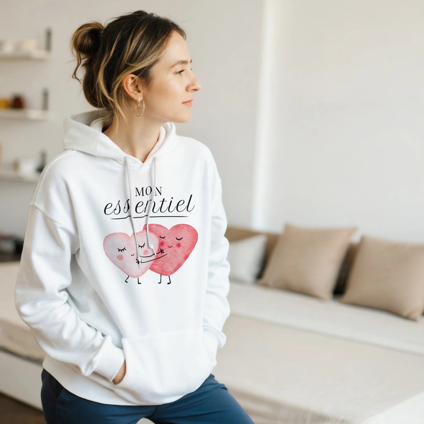Mon essentiel – Hoodie Femme, Cadeau Saint-Valentin-idée cadeau inspirante | Blancadeaux