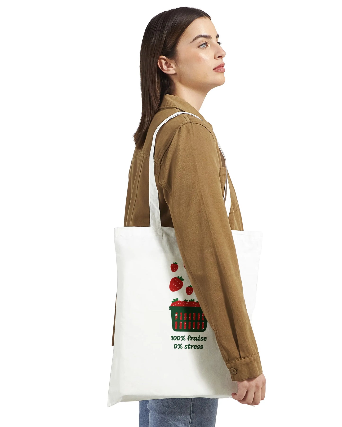 100% fraise 0% stress – Tote Bag Femme, Cadeau Femme-idée cadeau inspirante | Blancadeaux