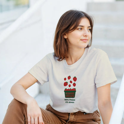 100% fraise 0% stress – T-shirt Femme, Cadeau Femme-idée cadeau inspirante | Blancadeaux