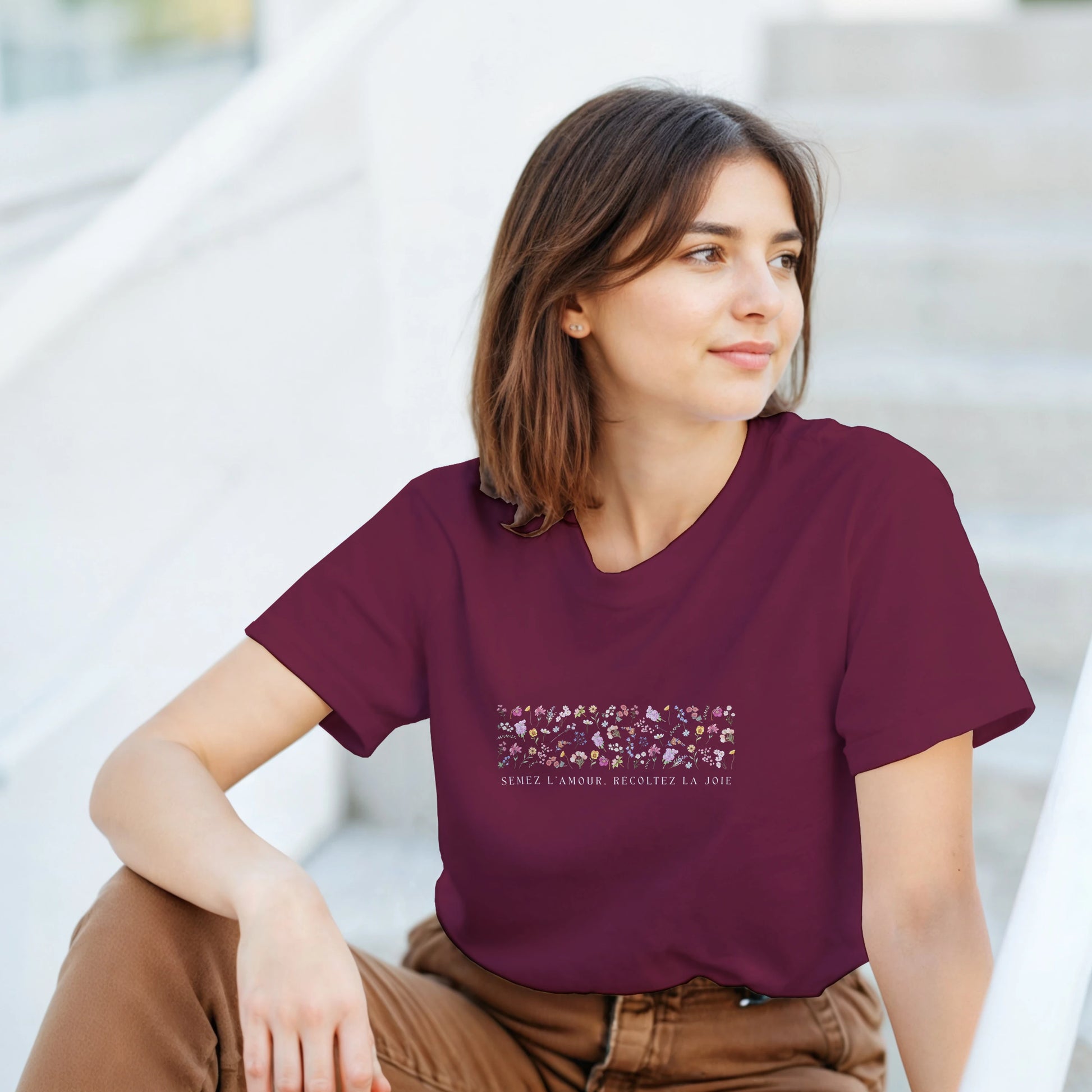 Semez l’amour, récoltez la joie – T-shirt Femme, Cadeau Femme-idée cadeau inspirante | Blancadeaux