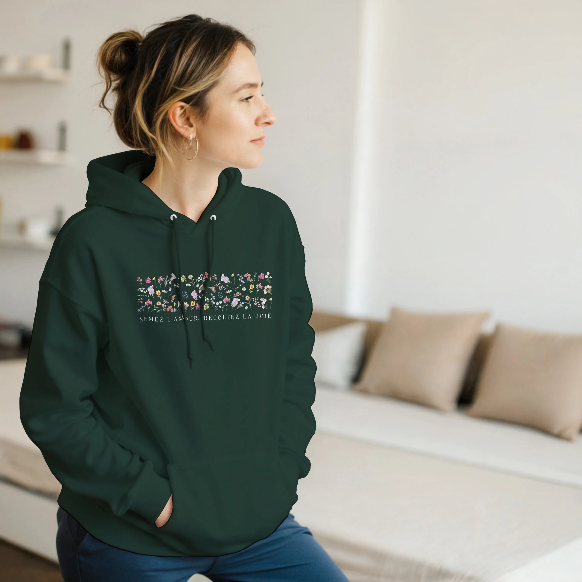 Semez l’amour, récoltez la joie – Hoodie Femme, Cadeau Femme-idée cadeau inspirante | Blancadeaux