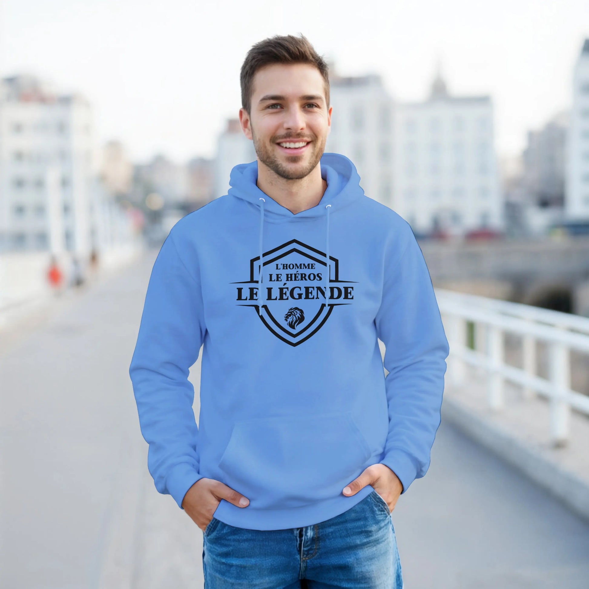 L’homme, Le héros, Le légende – Hoodie Homme, Cadeau Homme-idée cadeau inspirante | Blancadeaux