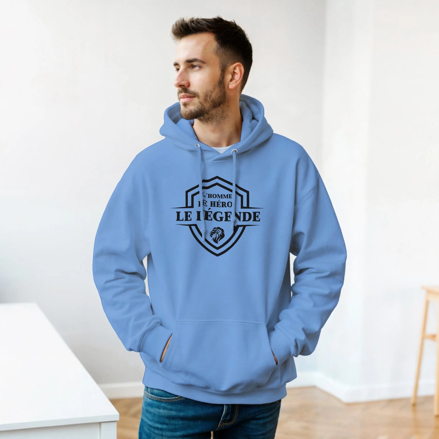 L’homme, Le héros, Le légende – Hoodie Homme, Cadeau Homme-idée cadeau inspirante | Blancadeaux