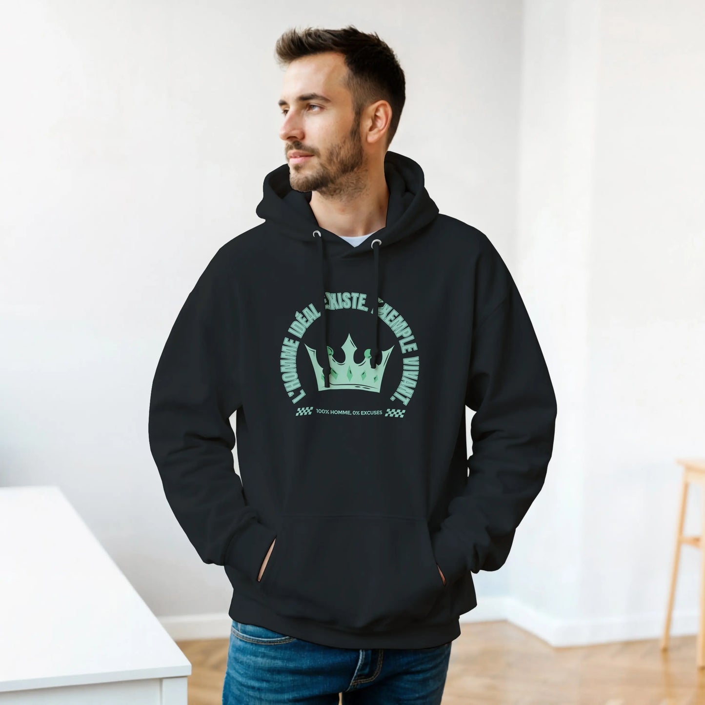 L’homme idéal existe – Hoodie Homme, Cadeau Homme-idée cadeau inspirante | Blancadeaux