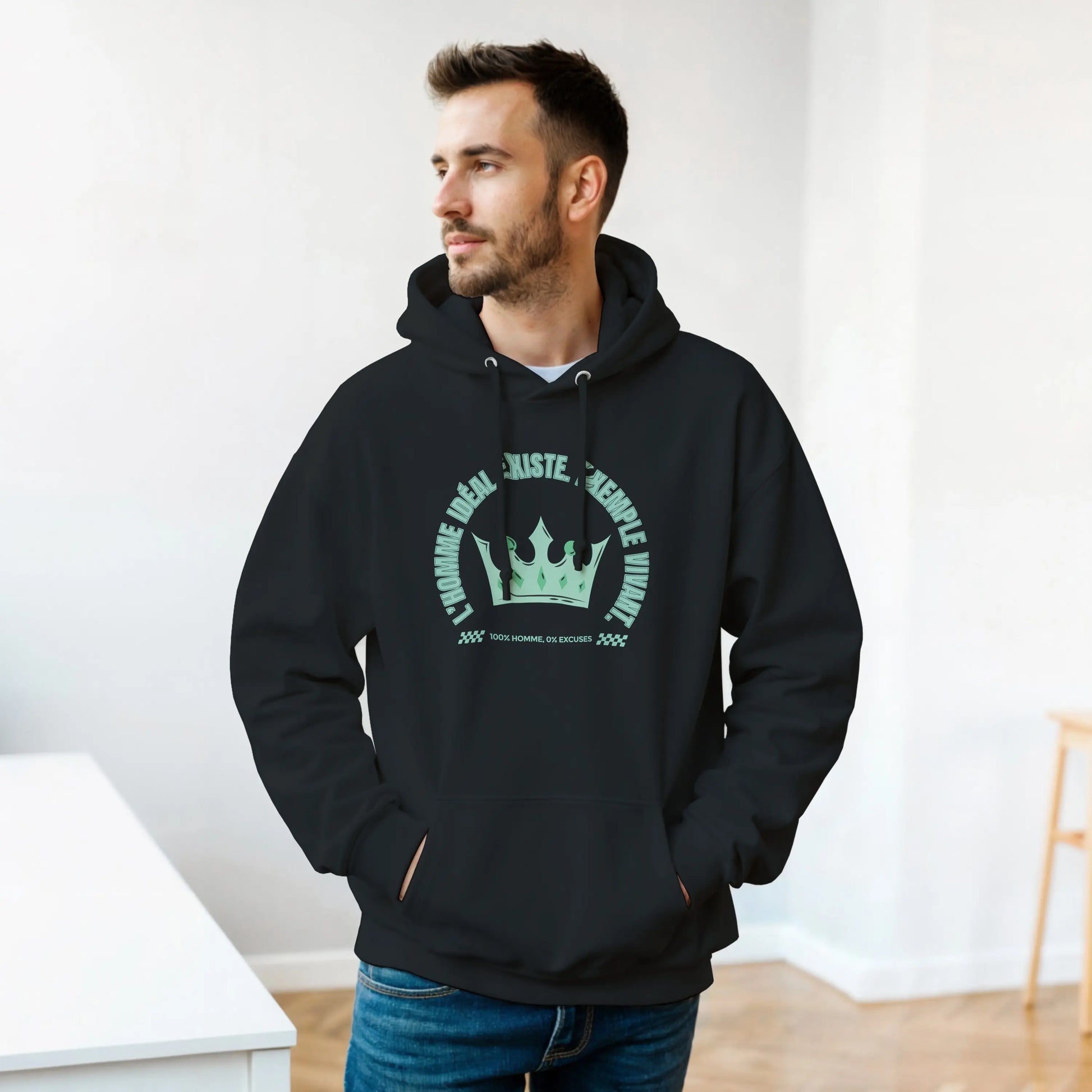 L’homme idéal existe – Hoodie Homme, Cadeau Homme-idée cadeau inspirante | Blancadeaux